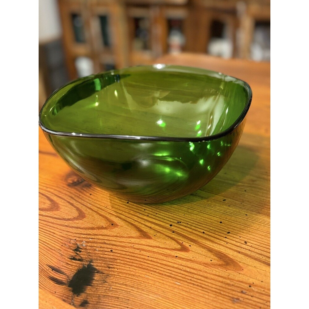 Vintage Vereco France ~Emerald Green Glass Serving/Salad Bowl ~Tempered Glass